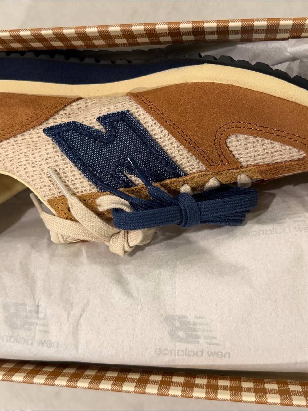 Sezane Retro Runner Sneakers in Tan, Blue, Cream - Picture 6 of 9